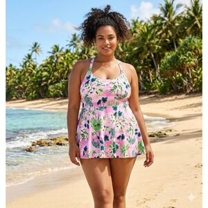 Torrid Wireless Short Lattice Side Swim Dress Womens Size 1x Breezy Tropical NWT